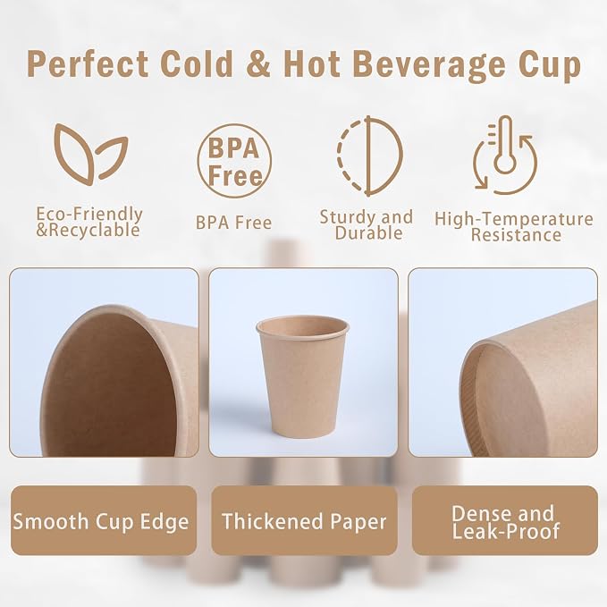 Lamosi 500 Count 12 oz Paper Cups, Disposable Kraft Paper Coffee Cups | - Image 3