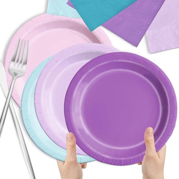 CMUSKO Mermaid Birthday Decorations-150Pcs Pink Blue Purple Plates and Napkins - Image 5