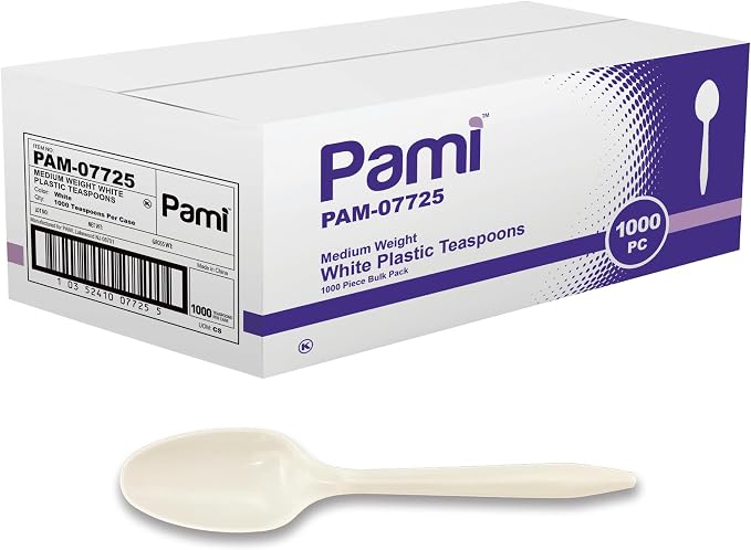 PAMI Medium Weight Disposable Plastic Teaspoons, Bulk Pack by PAMI
