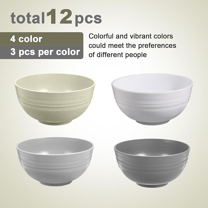 12 Pcs Unbreakable Cereal Bowls Set, 26 Oz Wheat Straw Bowls Set, Microwave & - Image 3