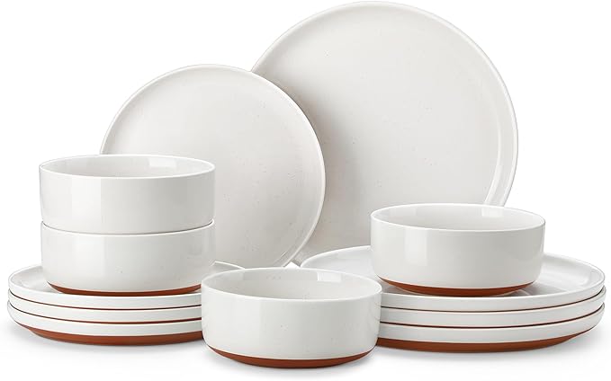 MALACASA Plates and Bowls Sets, 12 Pieces Modern Stoneware Dinnerware Set by MALACASA