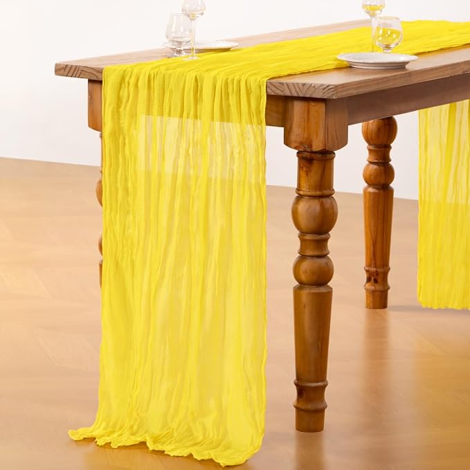 DeZerlor Lemon Yellow Cheesecloth Table Runner 2 Pack Summer Table Runners Boho - Image 4