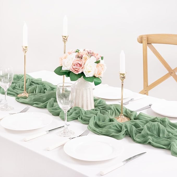 2 Pack Sage Green Cheesecloth Table Runner 10ft Boho Gauze Centerpiece | - Image 3