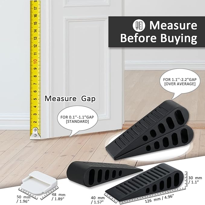 JQK Rubber Door Stopper Wedge, Black 6 Pack Soft TPR Premium Door Stops for Bottom of Heavy Duty Door on Tile, Concrete, Carpet, Wooden Floor, DSB61-BK-P6
