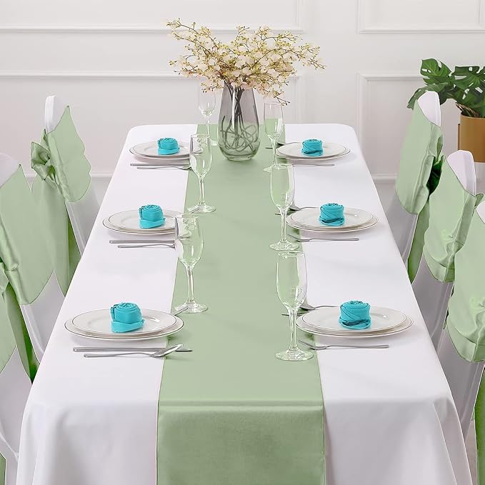 Horbaunal 12 Pack Sage Green Satin Table Runner 12 x 108 Inch | Smooth Table - Image 2
