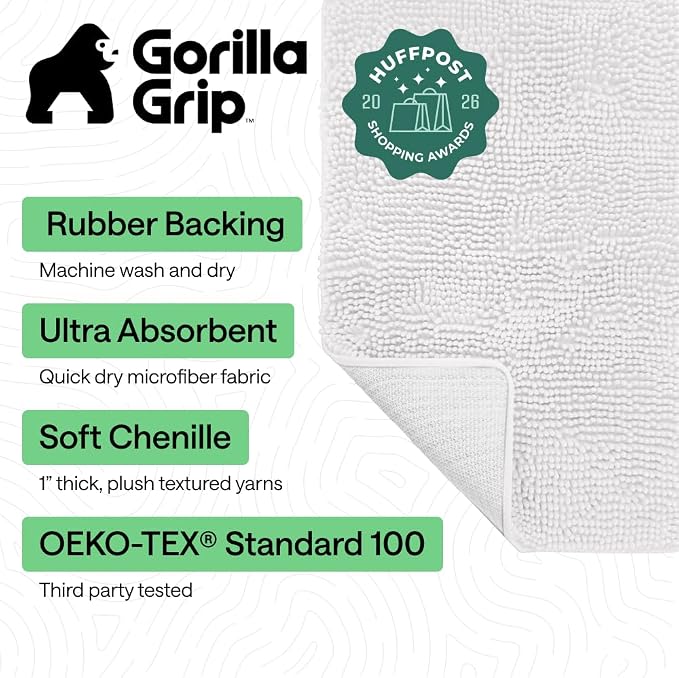 GORILLA GRIP Bath Rug Mat 60x24, Thick Soft Absorbent Chenille, Quick Dry - Image 2