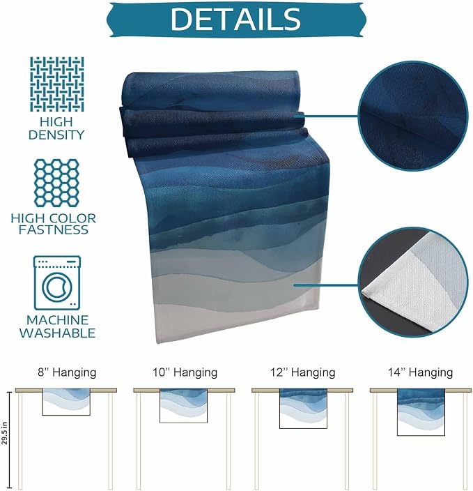 Navy Blue Ombre Table Runners 60 Inches Long, Abstract Modern Stripe Table - Image 8