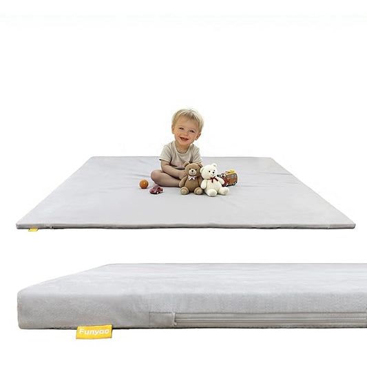 48" ×48" Padded Baby Play Mat for Floor, 1.2" Thick Memory Foam Mat with Machine Washable Cover, Soft Tummy Time Crawling Playmat with Non-Slip Bottom, Fits 50" x50" Playpens
