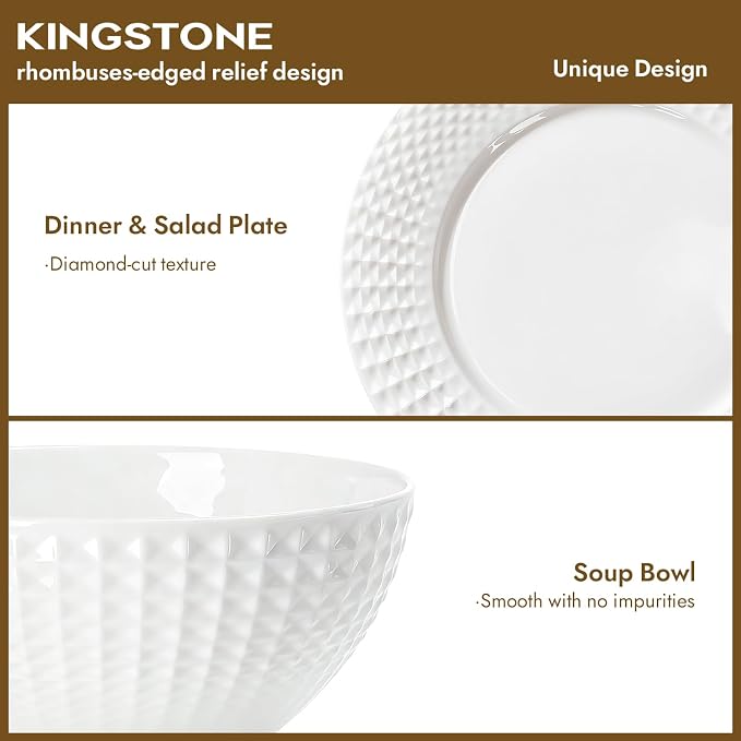 12Pc Rhombus Edge White Bone China Set, Service - Image 5