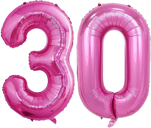 GOER Number 30 Balloons for 30th Birthday Party Decorations,42 Inch Jumbo Foil Helium Balloons for 30th Anniversary (Hot Pink)