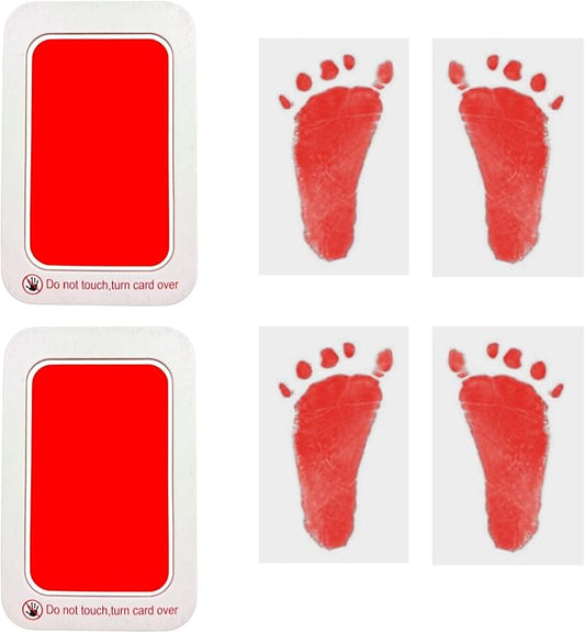 Baby Footprint and Handprint Kit, 2 Red Inkless Print Pads + 4 Imprint Cards, Dog Paw Print Kit Clean Touch Ink Pad Perfect Keepsake Gift for Newborns and Pets Printing Touch Imprints