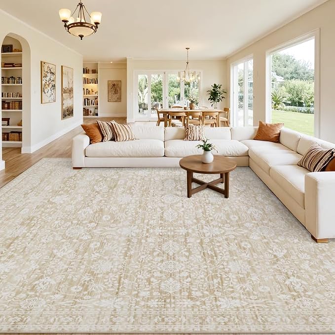 Area Rugs 9x12 Living Room: Vintage Boho Neutral Washable Rug Indoor Soft Large - Image 8