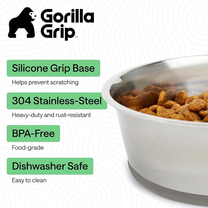 GORILLA GRIP Dog Bowl, Holds 8 Cups, Food Grade 304 Stainless Steel Food and - Image 2