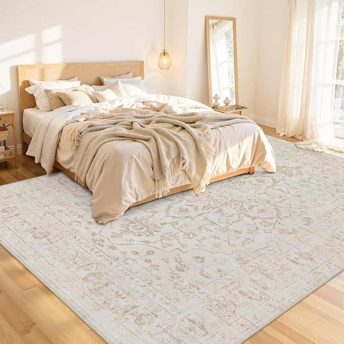 10x14 Area Rug for Living Room: Vintage Boho Neutral Washable Rug Indoor Soft - Image 2