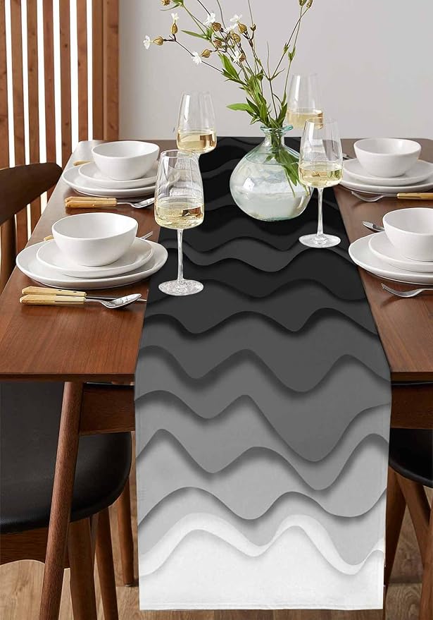 Grey Ocean Table Runners 60 Inches Long, Cotton Linen Fabric Table Runner - Image 2