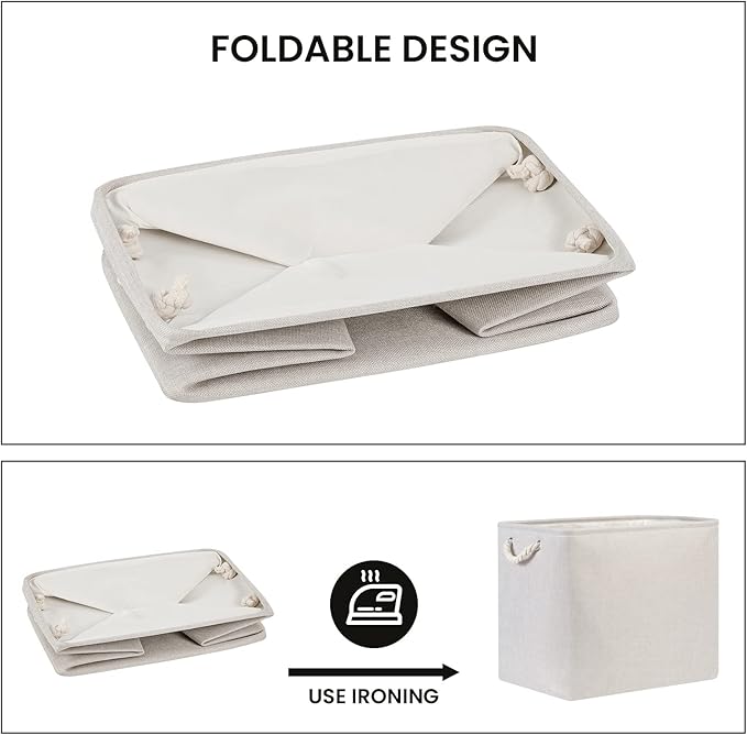 Bidtakay Fabric Beige Baskets Extra Large Organization Baskets for Clothes Set of 2 Collapsible Storage Bins for Shelves Cabinet 17x12x15 In Organizing Bins for Bedroom Blankets Pillow Towels Storage