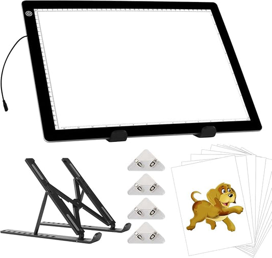 A3 LED Light Pad with Adjustable Stand,16.6 * 12.6 Inches,3 Levels of Brightness and Stepless Dimming Light Board 8000LUX, Uniform Illuminated Light Box for Tracing Weeding Vinyl and Diamond Painting
