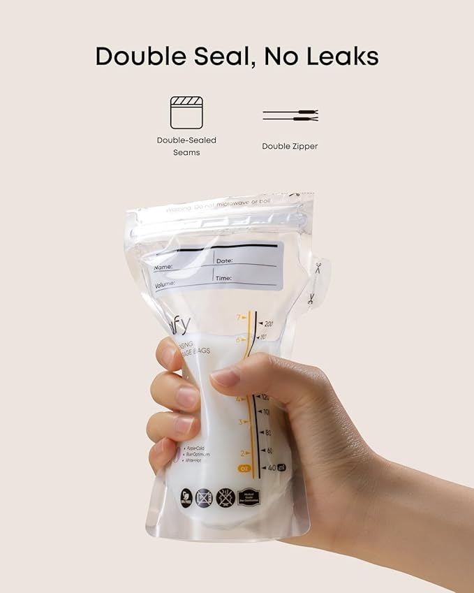 eufy Breast Milk Storage Bag with Temperature Sensing Color Change, Milk Storing Bags for Breastfeeding, 7 oz Disposable Storage Bags, Self-Standing, Leakproof Milk Freeze Storage Pouches (120 Pieces)