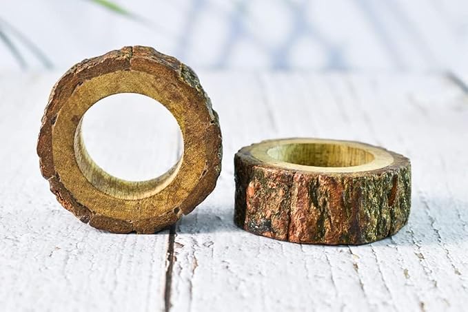 Ajuny Wooden Napkin Rings Set of 12 Handmade Bark Edge Table Decor 1.5 Inch | - Image 3
