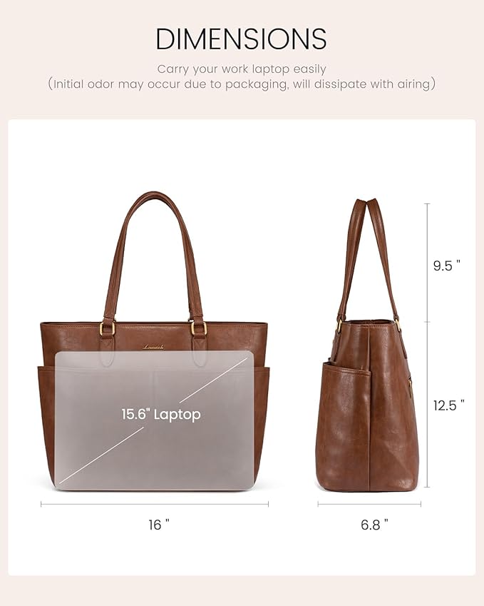 LOVEVOOK Work Tote Bags for Women, Vintage Leather 15.6 Inch Laptop Bag - Image 5