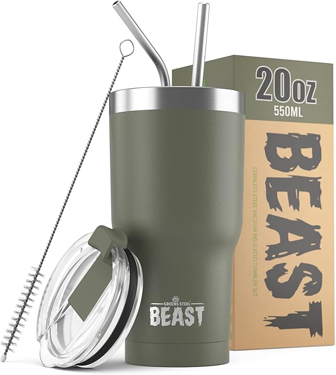 Beast 20 oz Tumbler Stainless Steel Vacuum Insulated Coffee Ice Cup Double Wall by GreensSteel