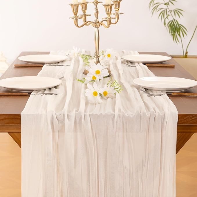 Cheesecloth Table Runner Summer Boho Wedding Birthday Party Home Decor | Ivory - Image 2
