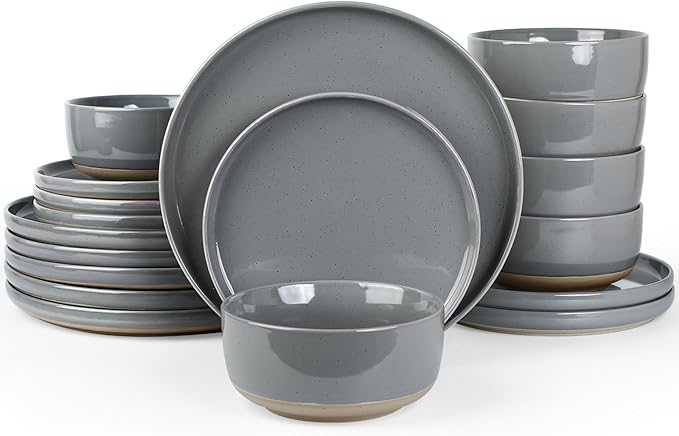 Famiware Milkyway 18-Piece Stoneware Dinnerware Set, Dark Gray | Plates and by Famiware