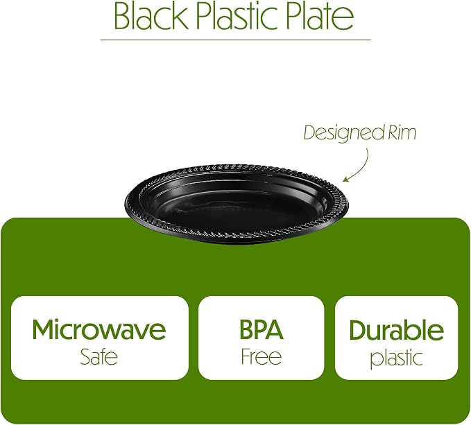 PLASTICPRO 400 PCS Black Plastic Plates Light Weight 7 Inch Plastic Dinner - Image 6
