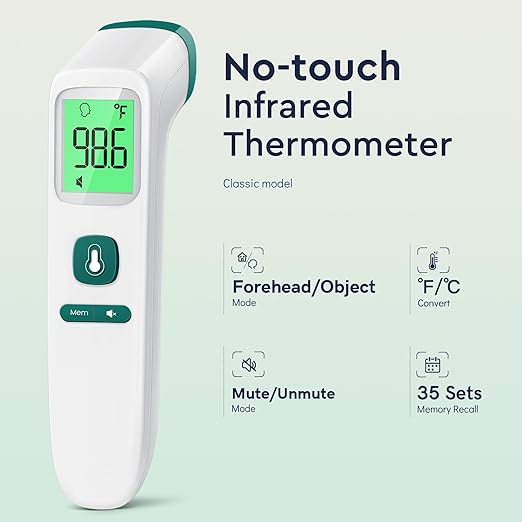 Forehead Thermometer for Adults and Kids, Fast Accurate Thermometer with Fever Alarm, 1S Reading & Silent Mode, Easy to Use Health Thermometer (Green)