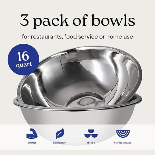 16 Quart Large Stainless Steel Mixing Bowls Set, Nesting Bowls | Extra Large - Image 2