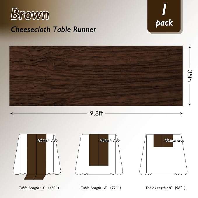 3 Pack Brown Cheesecloth Table Runner 120 Inch Boho Wedding Decor | Cheesecloth - Image 2