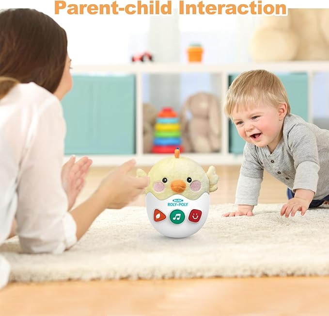 Baby Toys 0-6-12 Months, Chick Musical Plush Cute Stuffed Animal Infant Tummy Toys with Light & Sounds, Roly-Poly Sensory Toy Birthday Easter Egg Gift for Newborn Boys & Girls