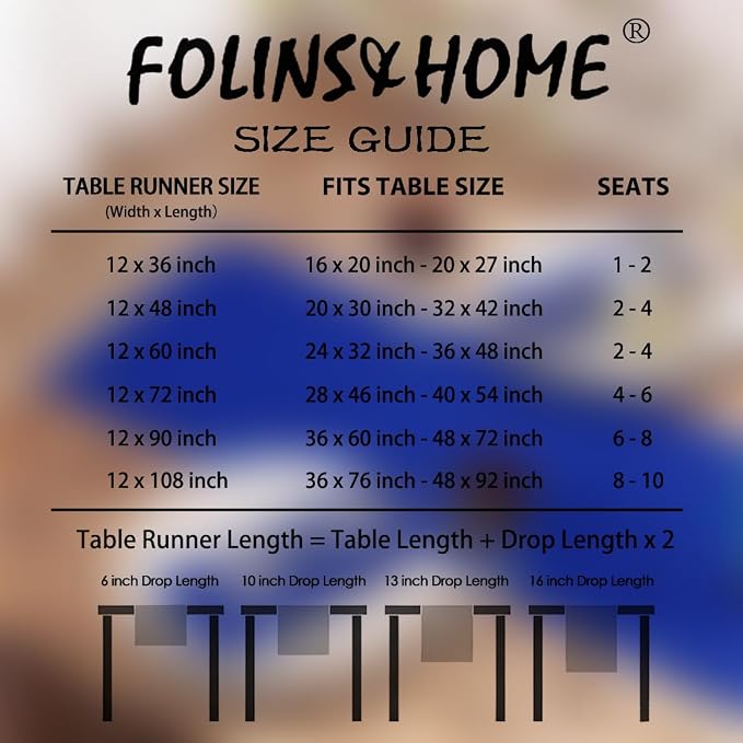 FOLINS&HOME Royal Blue Waterproof Decorative Table Runner 60 Inches Long | - Image 6