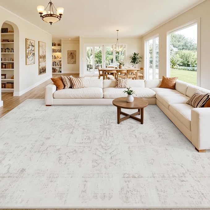 Area Rugs 9x12 Living Room: Vintage Boho Neutral Washable Rug Indoor Soft Large - Image 8