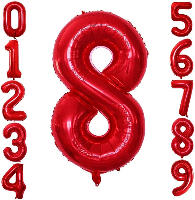GOER 2 Pcs 42 Inch Red Foil Balloons Number 8,Huge Number Balloons for 8th 88th Birthday Party Supplies Anniversary Decorations