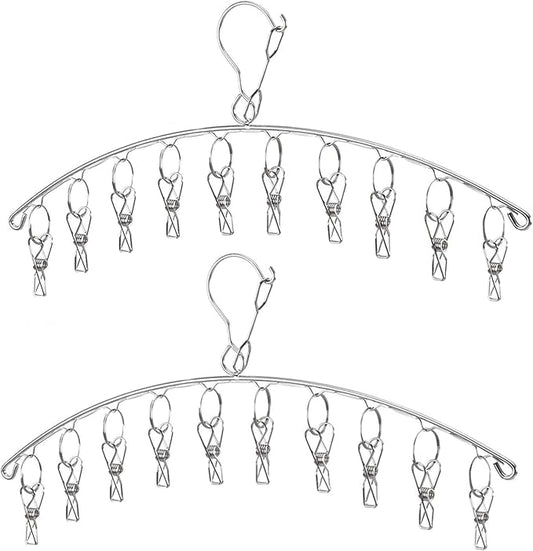 DurReus Windproof Laundry Hanger with 10 Clips Stainless Steel Clothes Drying Rack Outdoor Underwear Socks Herb Dryer Pack 2