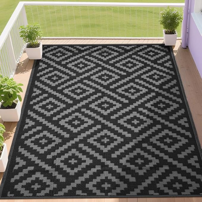 RURALITY Outdoor Rugs 6x9 Feet for Patios Clearance, Plastic Straw Waterproof by RURALITY