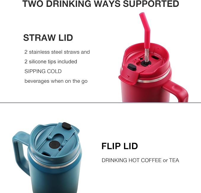 EALGRO 40 oz Tumbler with Handle, Insulated Tumblers with Lid and Straw | - Image 2