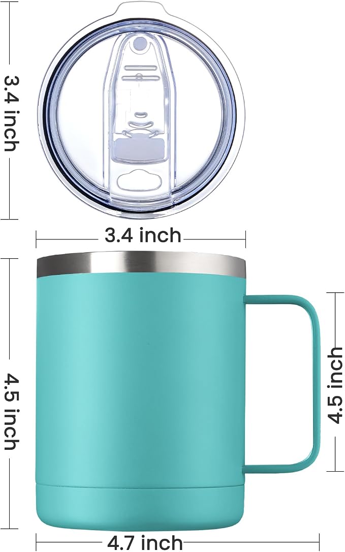 MEWAY 12oz Coffee Mug With Handle and Sliding Lid, Stainless Steel Travel - Image 4