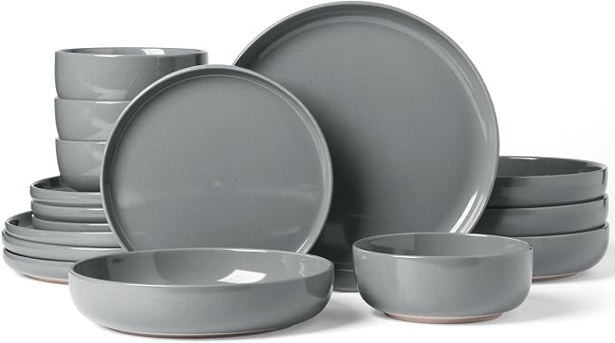 Famiware Milkyway 16-Piece Stoneware Plates and Bowls, Dark Gray | Dinnerware by Famiware