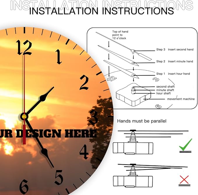 Generic Custom Wall Clock Personalized Clocks with Photo Text Logo Silent Non Ticking Round Decoration for Kitchen Creative, 10inch-25cm