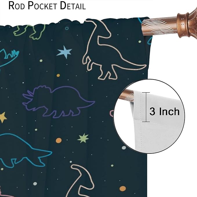 Cartoon Colorful Dinosaur Curtains for Kids Boys Girls Home Decor, Astronaut Funny Outer Space Star Blackout Rod Pocket Window Drapes for Bedroom Living Room W31.5xL63in 2 Panels