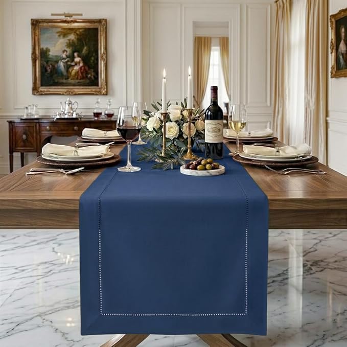 Signature Linen™ by D'Moksha Navy Blue Table Runner 144 Inches Long, 100% Pure by DMokshaHomes