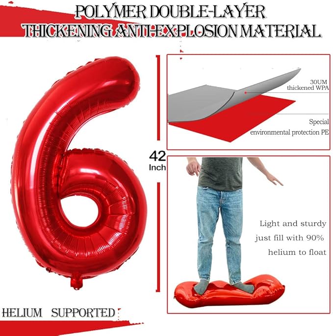 GOER Number 16 Balloons for 16th Birthday Sweet 16 Party Decorations,42 Inch Jumbo Foil Helium 61 Balloons for 61st Birthday Party Decoration (Red)