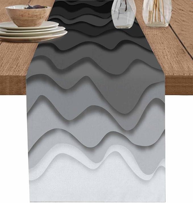Grey Ocean Short Table Runners 48 Inches, Cotton Linen Fabric Table Runner by Edwiinsa