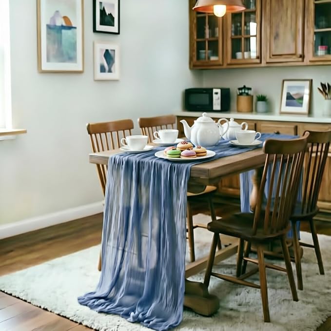 Dusty Blue Cheesecloth Table Runner 120 Inches 4 Pack Gauze Table Runner | - Image 3