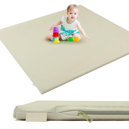 Padded Baby Play Mat, Super Soft Vegan Leather Baby Mat for Floor, 48x48 Thick Foam Cushioned Play Mat for Babies 6-12 Months, Fits Nicely Into 50x50 Playpen Mat, Grayish Green