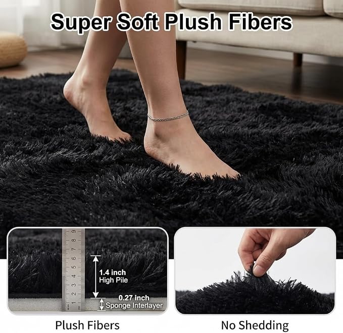 Mugorn Black Area Rugs 10x14 Living Room, Large Fluffy Rugs - Image 3