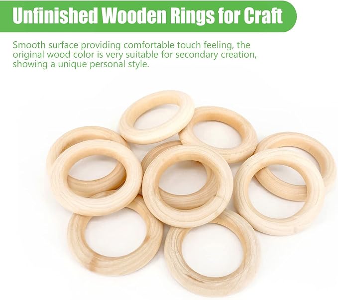 10PCS Natural Wooden Rings for Crafts, Unfinished Wooden Rings for Macrame - Image 3