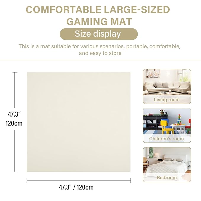 Baby Play Mat 48"x48" – Thick, Non-Slip Foam Mat for Babies and Toddlers. Foldable, Scrubbable, Odorless, and Soft, Ideal for Playpens, Crawling, and Indoor Playtime-Beige